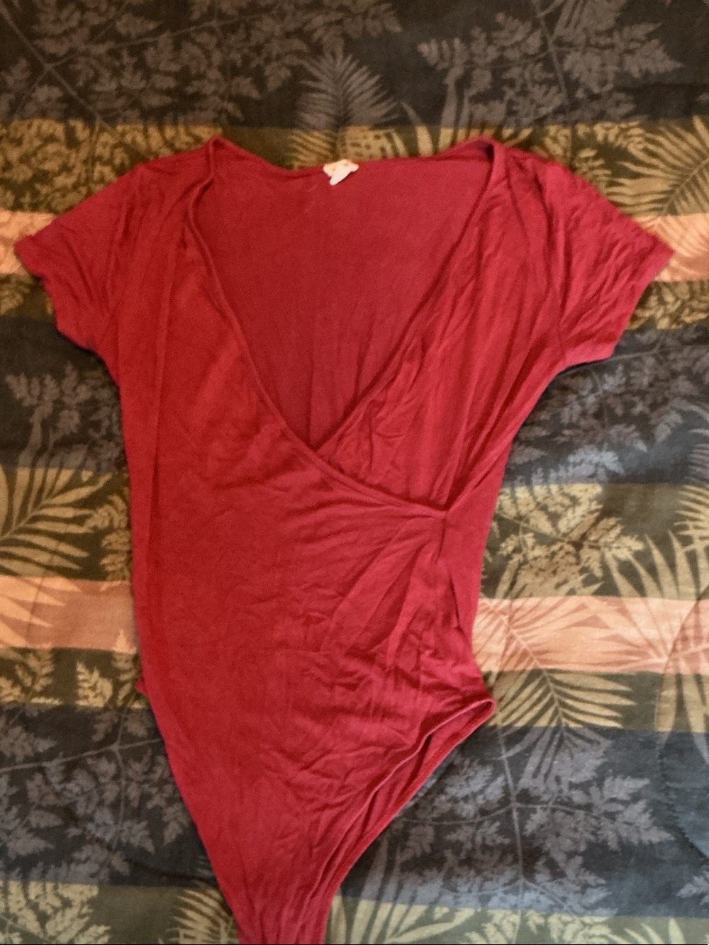 Garage Womens V-Neck Wrap Bodysuit - Burgundy